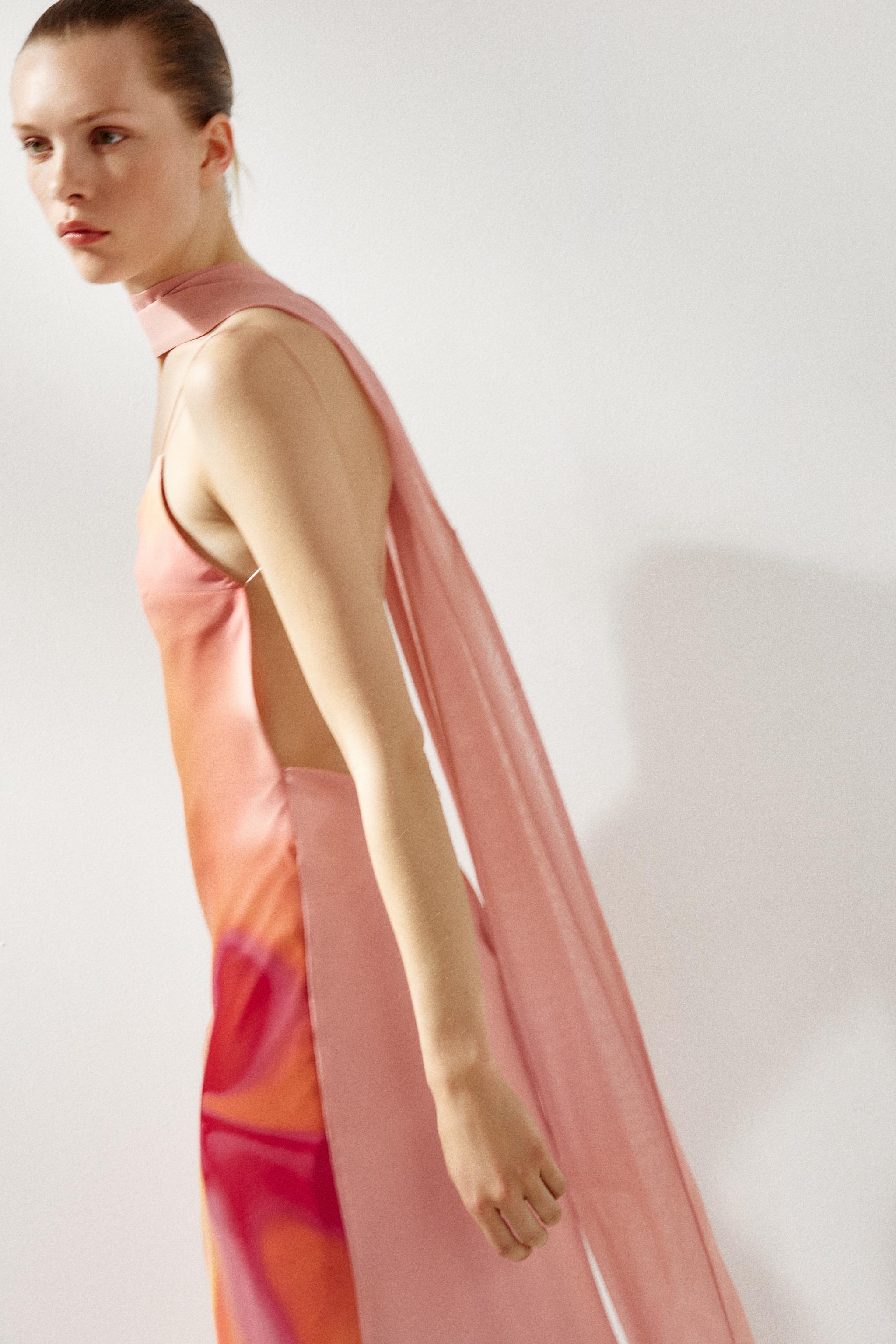 PRINTED LONG DRESS WITH SCARF